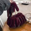 Fluffy Plush Cloud Dumpling Bag Ruched Faux Fur Bags for Women Shoulder Bag Winter Warm Soft Crossbody Bags  Handbags Pouch