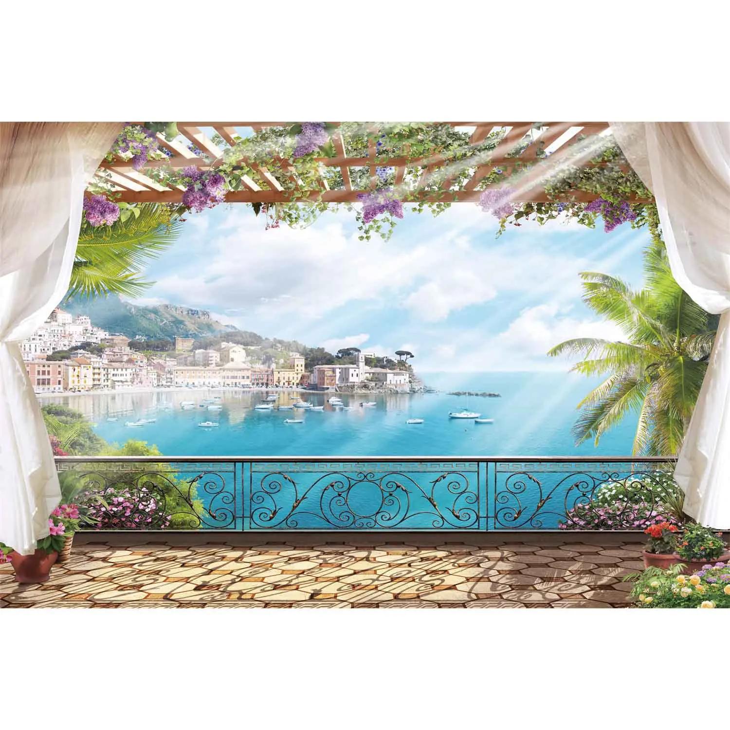 Tropical Summer Beach Backdrop – Sunset Ocean Scene, Perfect for Newborn Photozone & Wedding Shooting Props-Tapestry 85x75cm