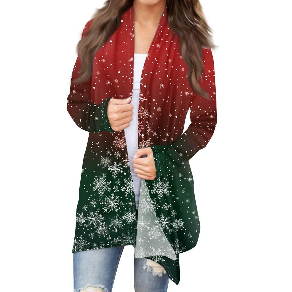 Damenmode Weihnachtsdruck Jacke Langarm Casual Cardigan Mantel