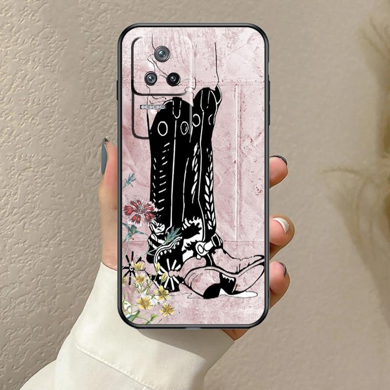 Western Cowgirl Cowboy Boots Cowhide Case For Xiaomi 17 Pro Max 14 15 Ultra 13T 14T 15T Pro POCO X7 X5 X6 F5 F6 F7 F8 Pro Cover