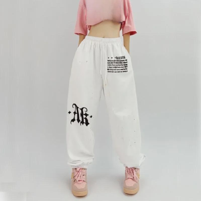 

Трендовые женские свободные спортивные штаны с высокой талией и принтом в стиле хип-хоп Large белый