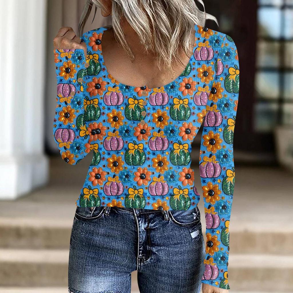 Women's Fashion Button Casual Halloween Knit Pullover Sweater