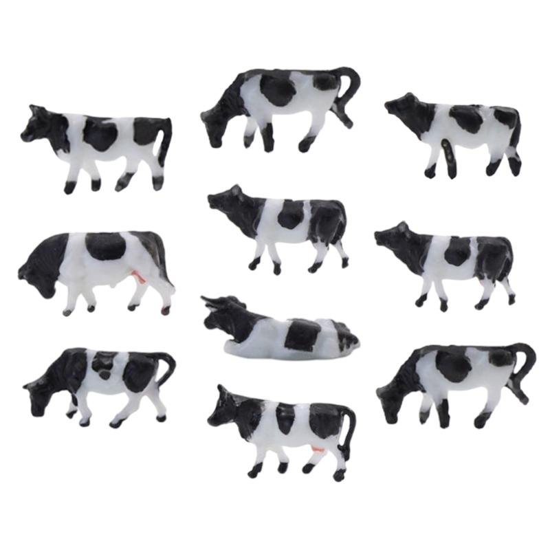 10Pcs Simulation Cattle Statues 1:87 Scale Tiny ABS Cow Models For Tabletop Bookshelf Display and Kids Room Decoration