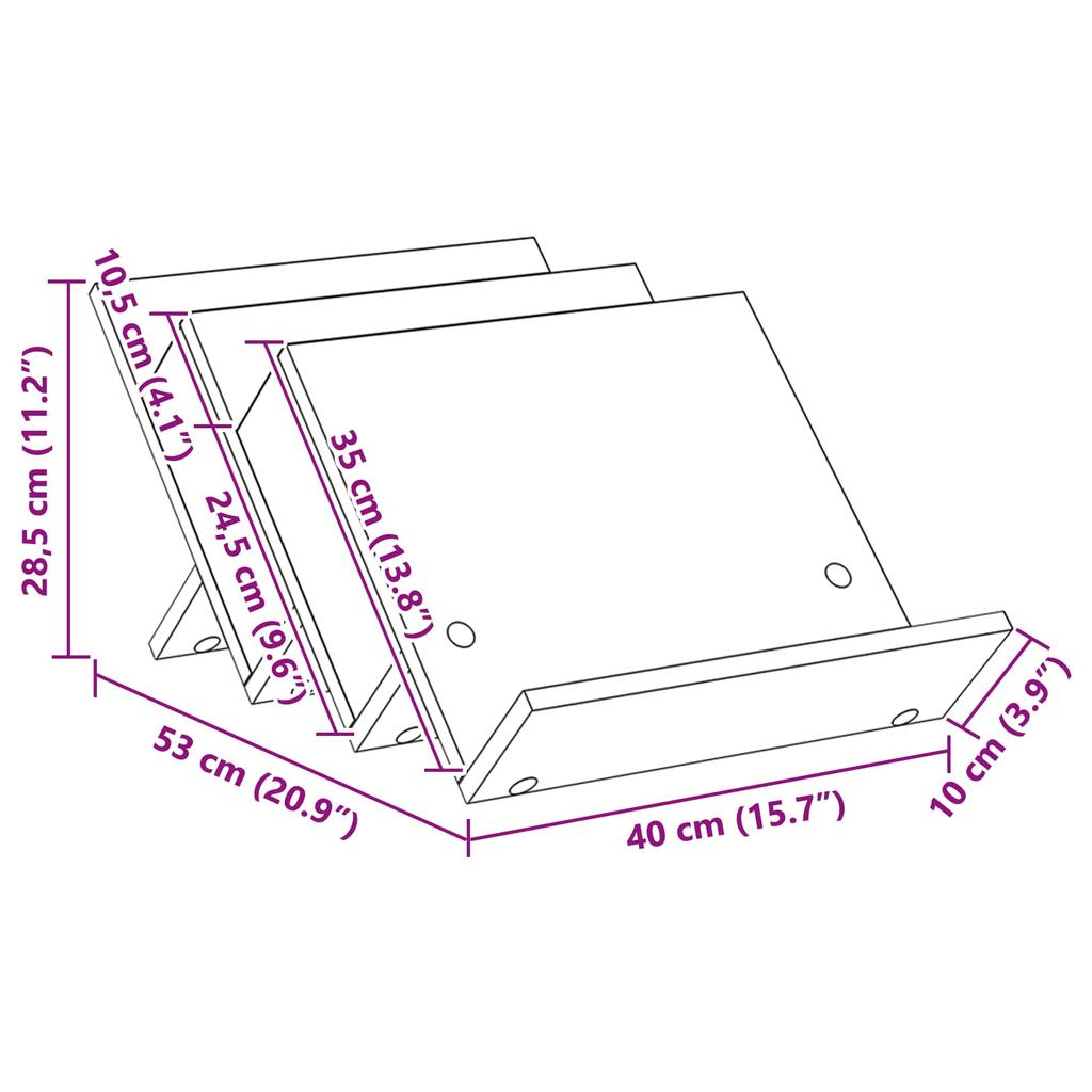 Magazine Rack with Shelf Rustic Wood Finish 53 x 40 x 28.5 cm Wood Based Material