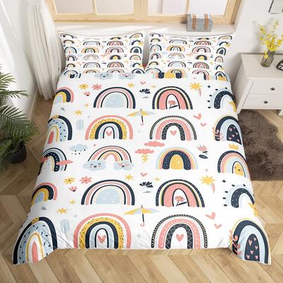 Cute Rainbow Bedding Set 3D Printed Cartoon Duvet Cover Set Soft Single Twin Double Queen King Size For Kids Birthday Gift