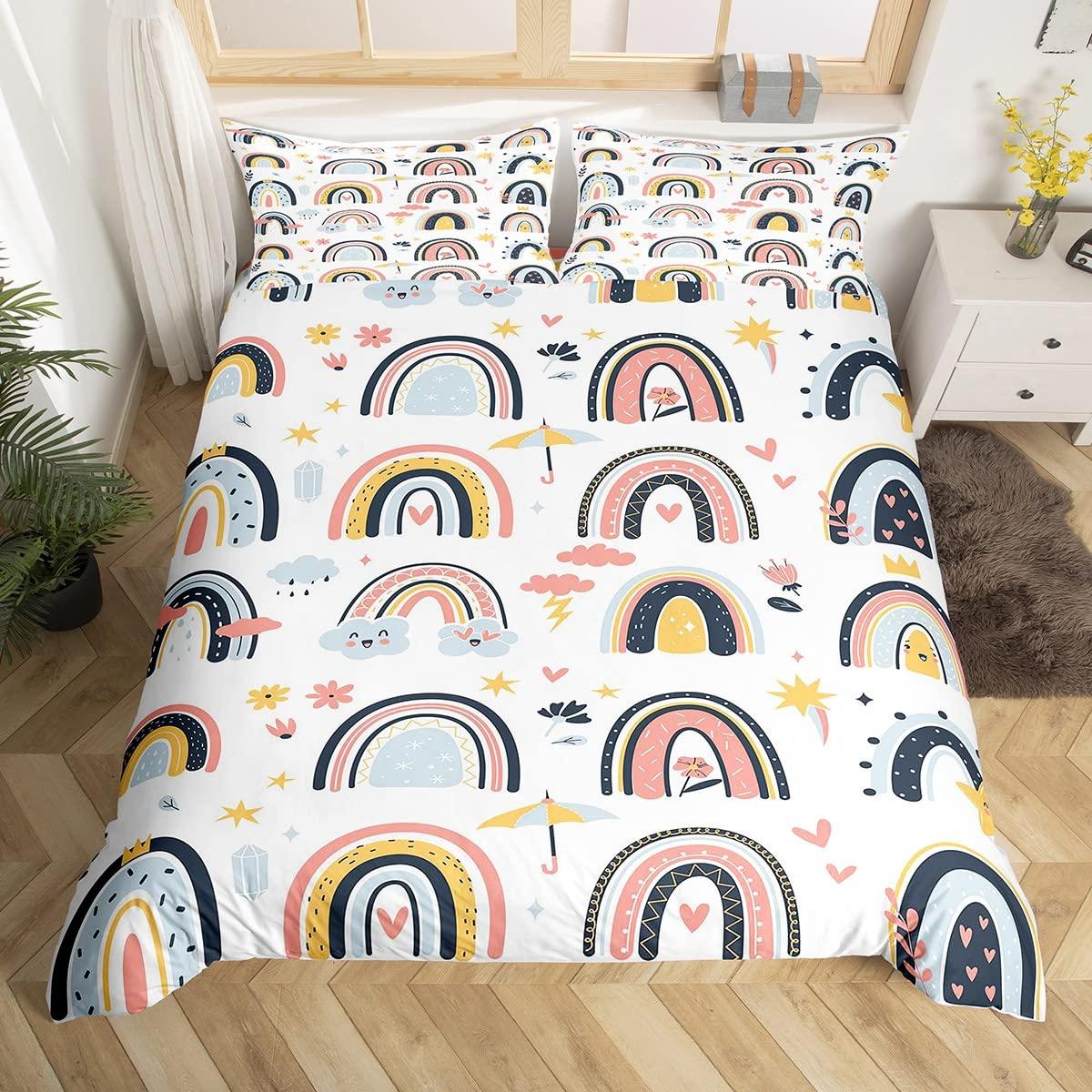 

Радужный пододеяльник с рисунком в виде акварельных ручек, пододеяльник с рисунком из мультфильма «Дождевые капли», комплект постельного белья «Кавайи», «Девушка, корона, сердечки», пододеяльник EU Single(135x200cm)