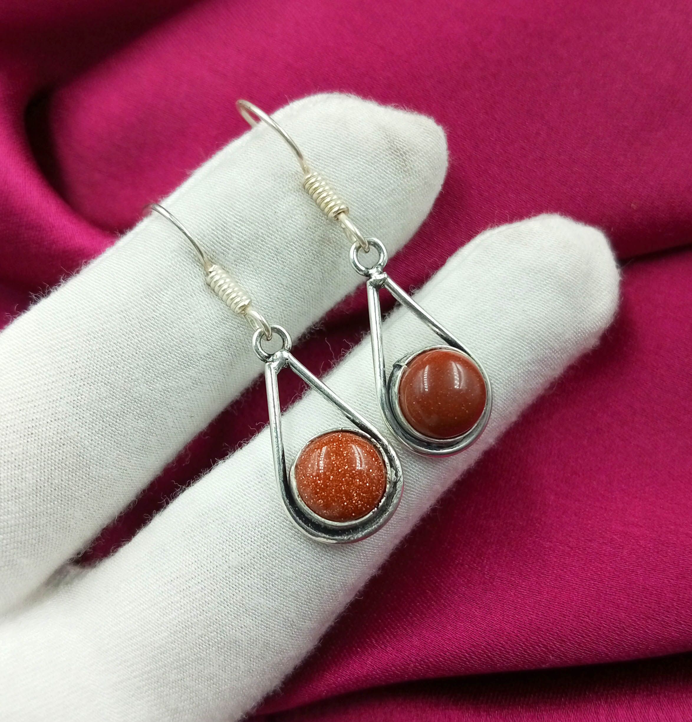 

Sunstone Gemstone 925 Sterling Silver Plated Women Hook Earrings EEJ-E33