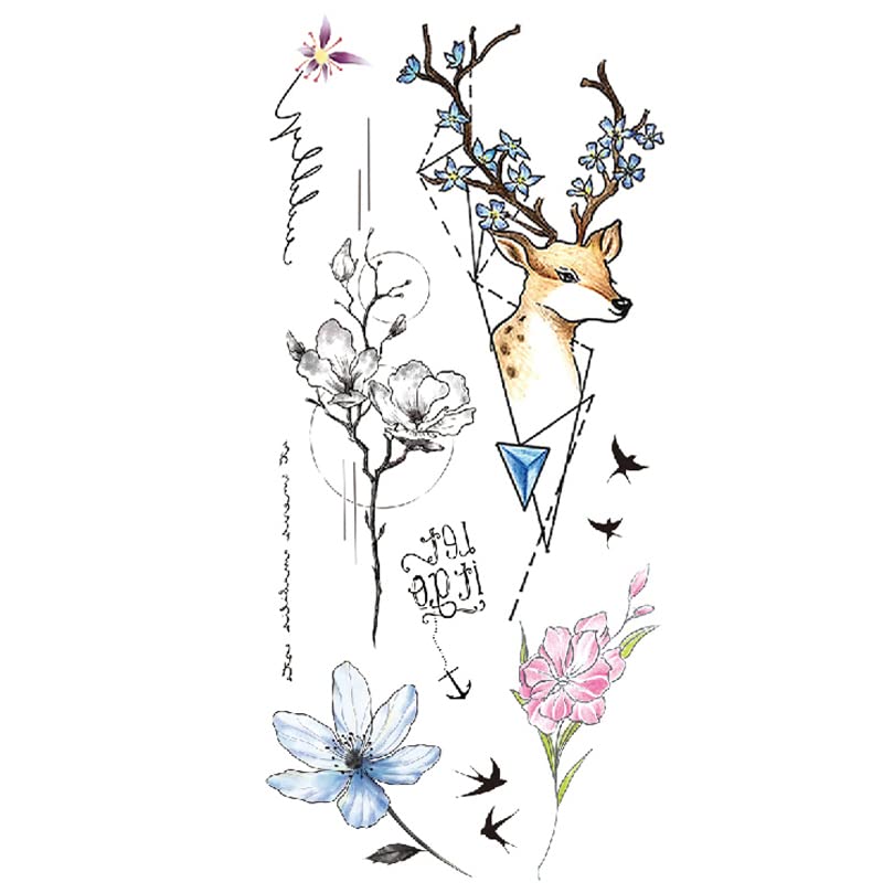 7-piece tattoo sticker men women body seal Elk Whale 9x19cm arms legs chest shoulders back easy apply children waterproof