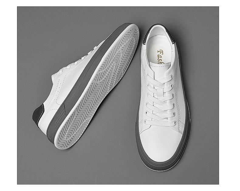 Men's Low-Top White Cowhide Sneakers - Versatile Casual Youth Style for Spring and Autumn