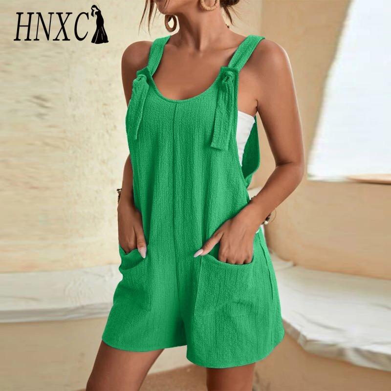 HNXC Women's Fashion Casual Solid Color Print Summer Spring Sleeveless Suspenders Trousers Jumpsuits & Rompers