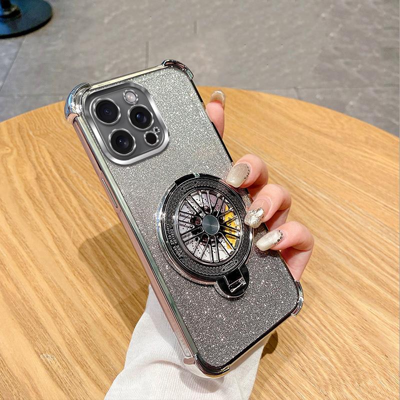 Třpytivý Nárazuvzdorný Pokovený Gyroskopický Držák na telefon Pouzdro Pro Motorola Moto G05 G24 G14 G34 G04 G84 G54 E14 E15 G53 Stojan Kryt