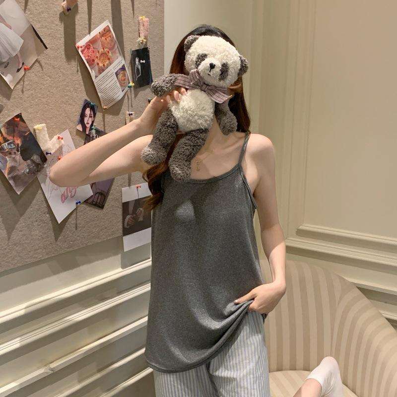Women's Cartoon Camisole Tank Top Pajamas Set with Chest Pads - Summer Home Wear for Girls with Shorts