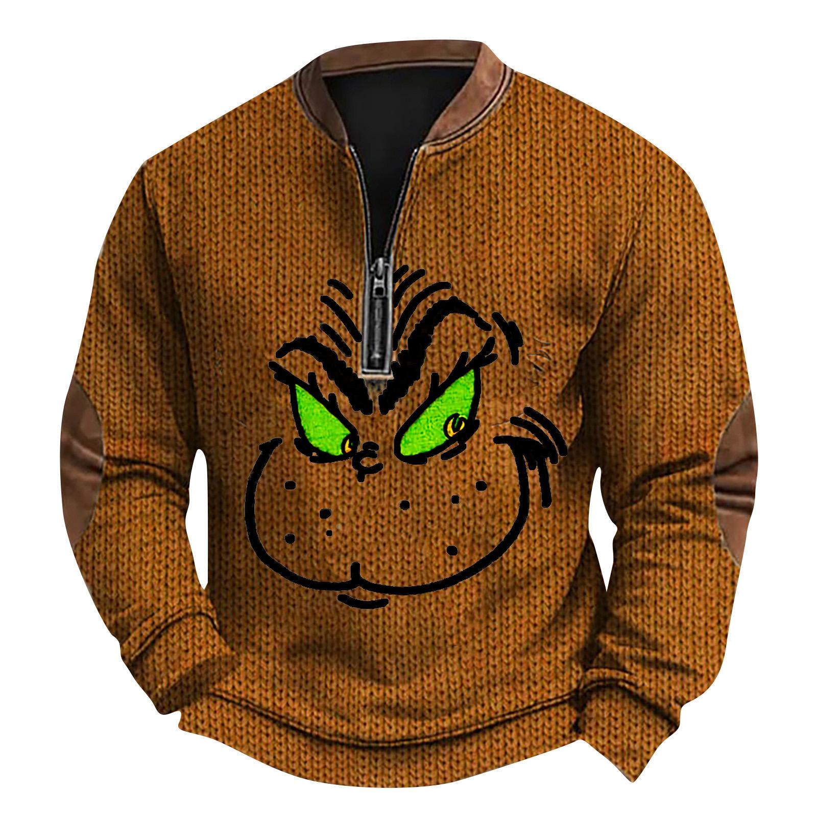 

Мужской рождественский свитер на молнии, винтажный вязаный графический свитшот, рождественский пуловер со стойкой XXXXXL