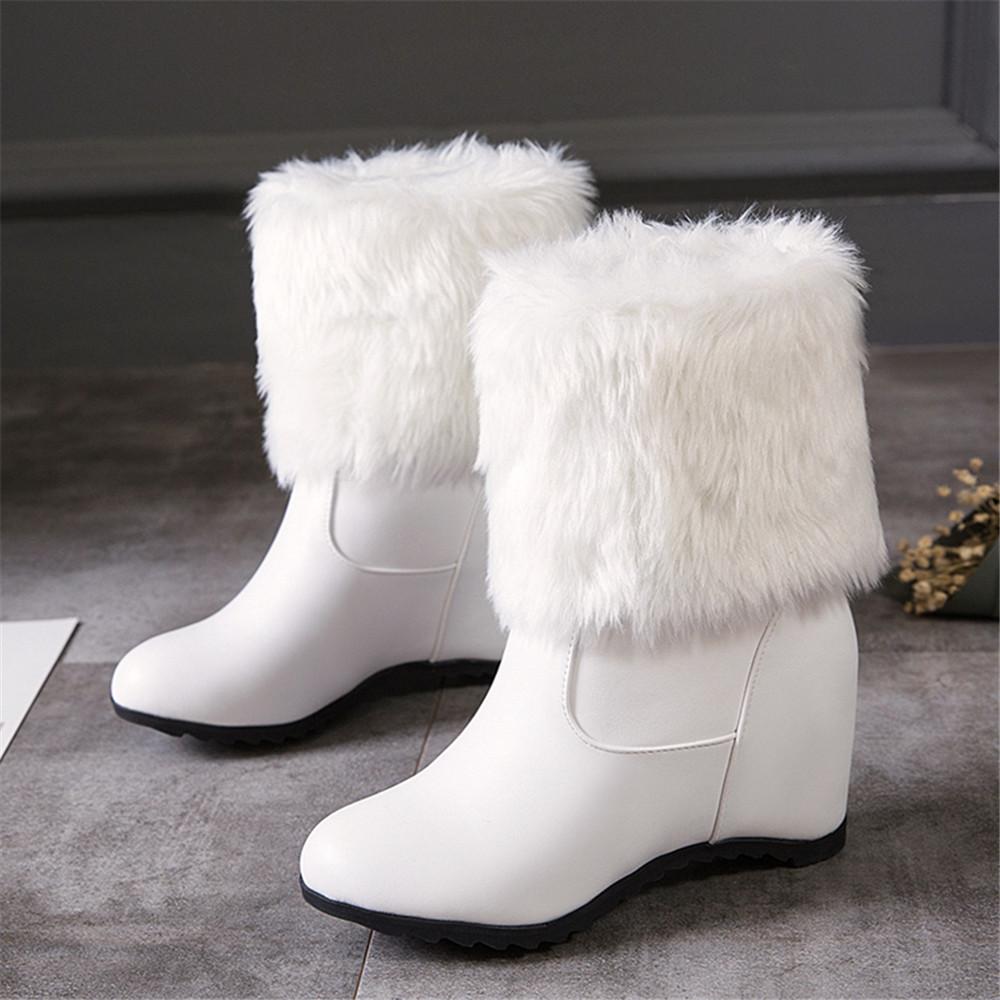 Fashion Big Size 33-43 Ladies Height Lncreasing Fur Ankle Boots Daily Concise Boots Women High Heels Shoes Woman Winter Botas Mujer33-43