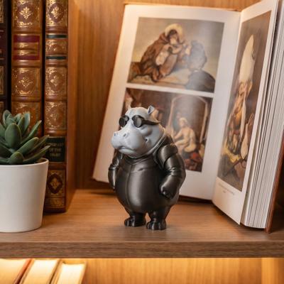 Funny Cool Hippo Figurine 3D Printed Hippopotamus In Sunglasses Statue Novelty Animal Sculpture for Home Office Desk Decor