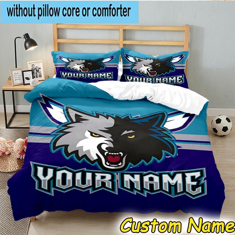 3pcs Custom Name Timberwolves Logo Bedding Set Includes 1 Duvet Cover & 2 Pillowcases for All Seasons Dormitory Home Decor Christmas gifts