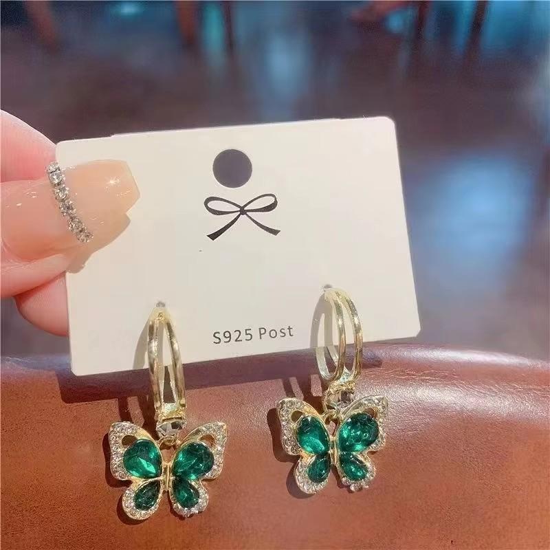 

Green Color Crystal Dangle Earrings for Women Flower Pendants Imitation Zircon Earrings Metal Leaves pendientes Party Gift