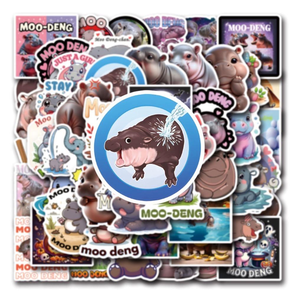 50PCS Kawaii Animal Sticker Moo Deng Hippopotamus Stickers New Stickers  for Kids Children