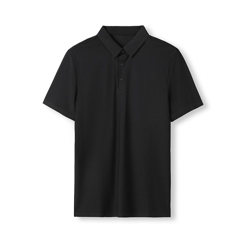 Business Ice Silk Seamless Shirt Men s Short-Sleeved Polo Shirt Summer 2024 New Style T-Shirt Export Export Collared T-Shirt Black M