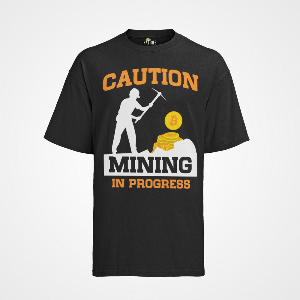 Bio Herren T-Shirt Caution Mining In Progress Krypro Money Geld Aktien Stock