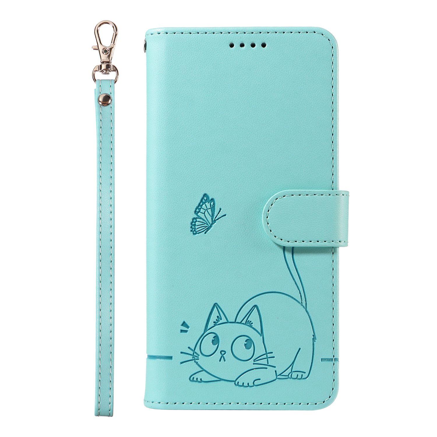 

Leather Wallet Flip Case For Huawei Mate 60 20 10 Pro Plus Lite Cat and Butterfly Embossed,Wrist Strap Huawei Mate 20 lite зелёный