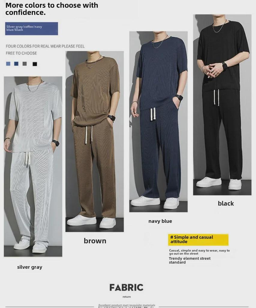 Pantaloni Sportivi Estivi in Seta di Ghiaccio da Uomo 2024: Abbigliamento Casual Trendy, Leggero, Traspirante e dalla Vestibilità Ampia