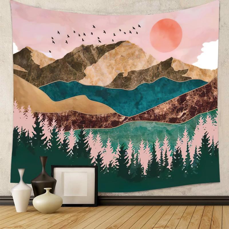 Boho Chic Wall Tapestry With Moon Phase Floral Starry Sky Design Bedroom Yoga Studio Decor