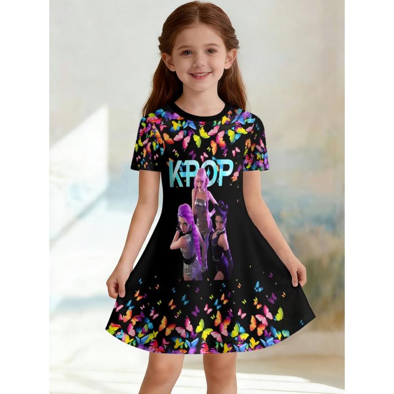 Girl Rainbow Unicorn Printed T-shirt Dress Soft Sky Cloud Casual Dress for Children's Party Clothing Suitable for Birthday Gifts