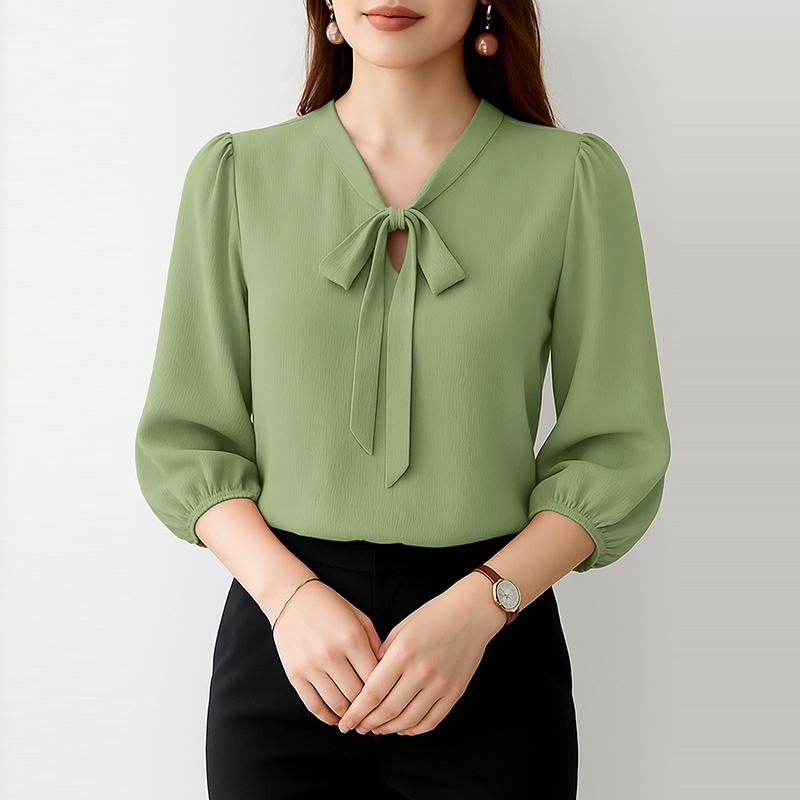 ZANZEA Lässige Bluse mit V-Ausschnitt und 3/4-Ärmeln für Damen in Volltonfarbe