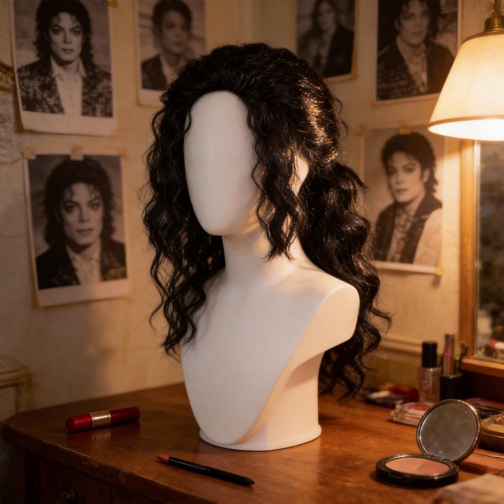 Michael Jackson Cosplay Pruik Zwart Middellang Krullend Haar Voor Podiumoptreden