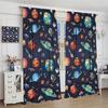 Kids Outer Space Curta, Universe Themed Earth Moon Rockets Stars Window Drapes, For Boys Girls Room Bedroom Living Room