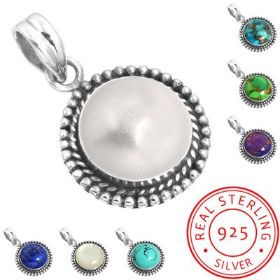 925 Sterling Silver Pendant Women Gemstone Handmade Jewelry Christmas Gift Blue Green Purple Copper Turquoise Pearl Lapis Mother Of Pearl Victorian