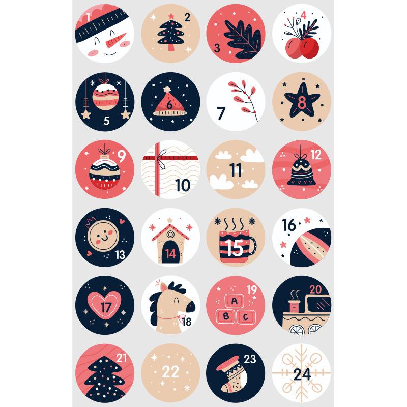 24Pcs/sheet Christmas Advent Calendar Number Sticker DIY Cookie Candy Packaging Sticker Gift Bag Wrapping Seal Dot Label