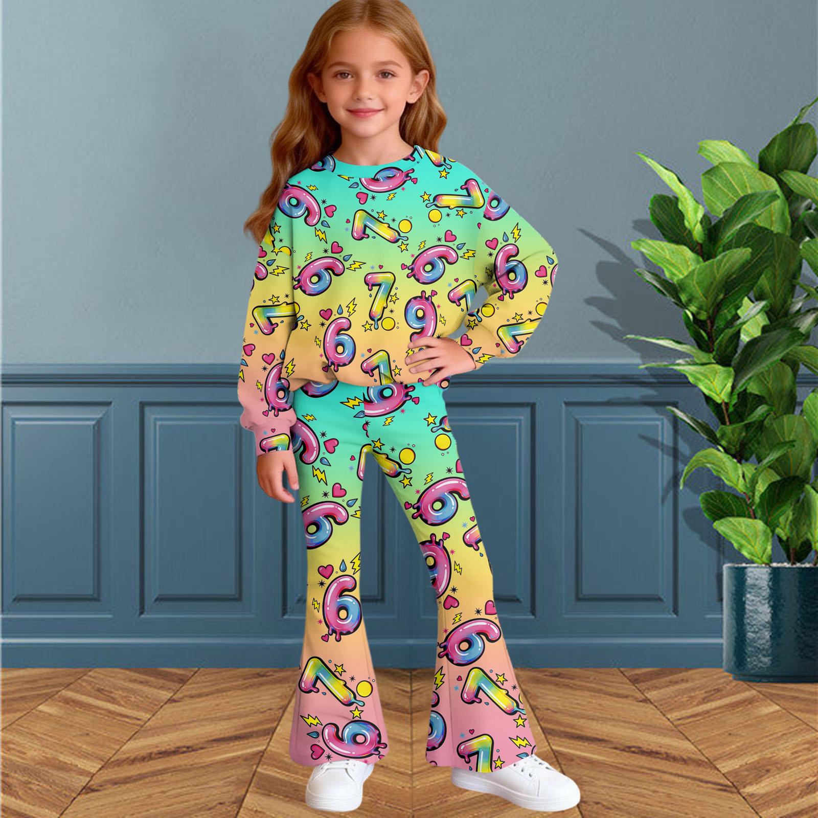 

Children s Long Sleeved Digital Printed Loose Casual Fashionable Round Neck Top Pants Two-piece Set 160 жовтий