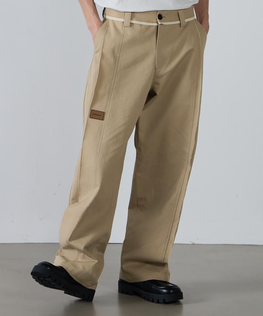 SSIN AND LEE Unfinished Wide Cotton Pants Beige