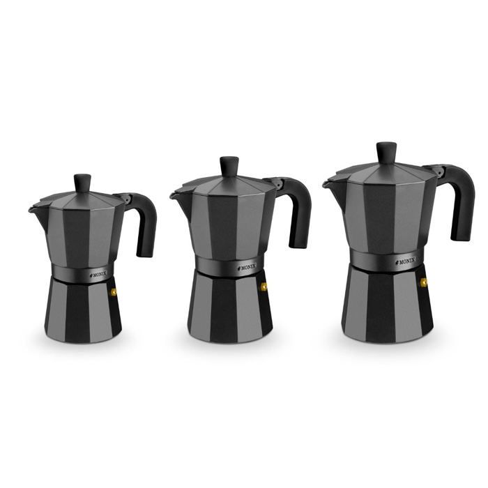 Italská kávovarka - Monix - Vitro černá - 3 šálky - Hliník - Ergonomický design