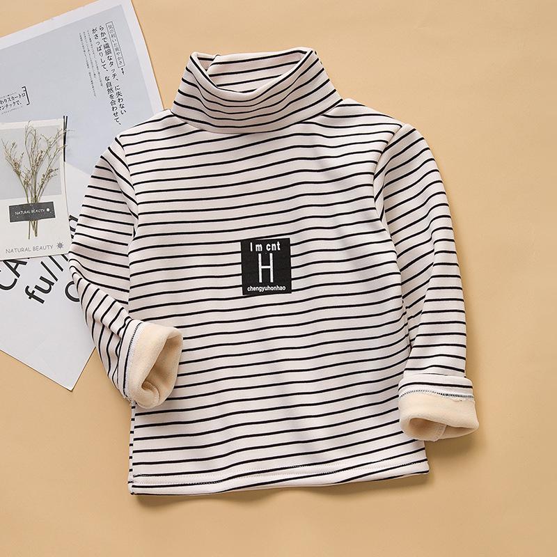 2025 Kids' Trendy Striped Velvet Turtleneck - Warm Long Sleeve for Boys and Girls (Autumn/Winter)