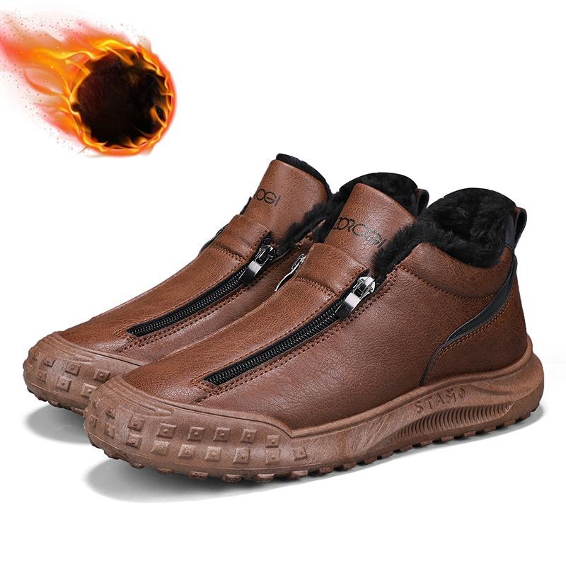 

Mens High Top Winter Boots Anti Slip Warm Velvet Lined Leisure Walking Shoes for Outdoor Fitness Autumn Daily Use 39 коричневый