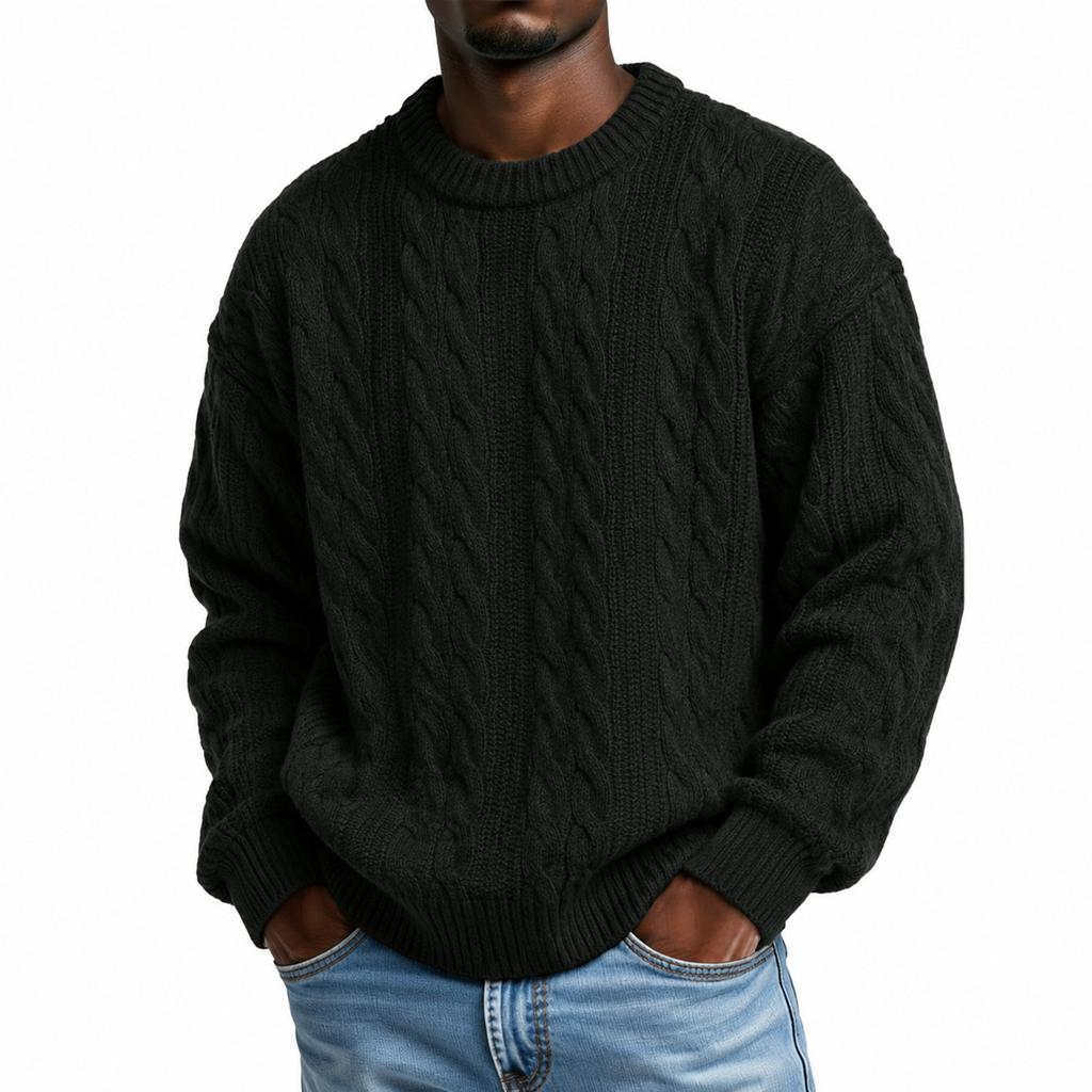 Men's Retro Cable Knit Neck Pullover Sweater, Color, for Fall and Winter