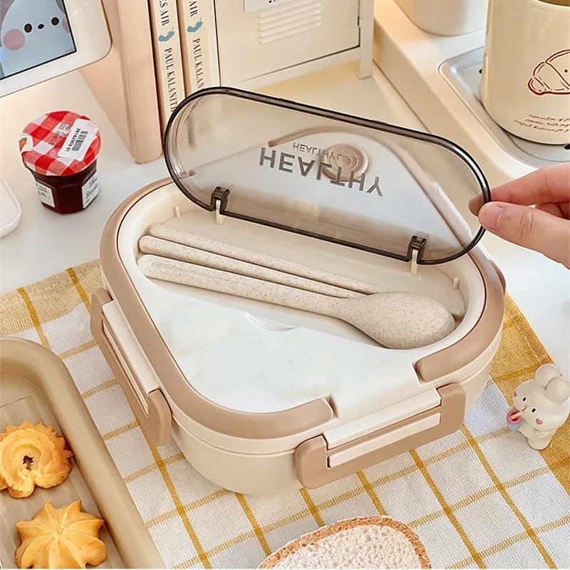 Compartment Lunch Box Plastic Portable Lunchbox Students Office Bento Box Microwave Food Containers with Chopsticks and Spoon