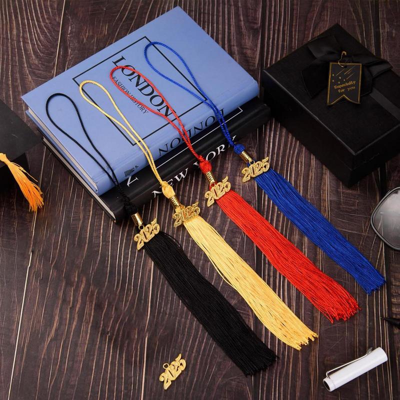 10pcs Graduation Tassel with Gold Date Mortarboard Tassel Fringe Pendant for 2025 Graduation Party Decorations Accessories
