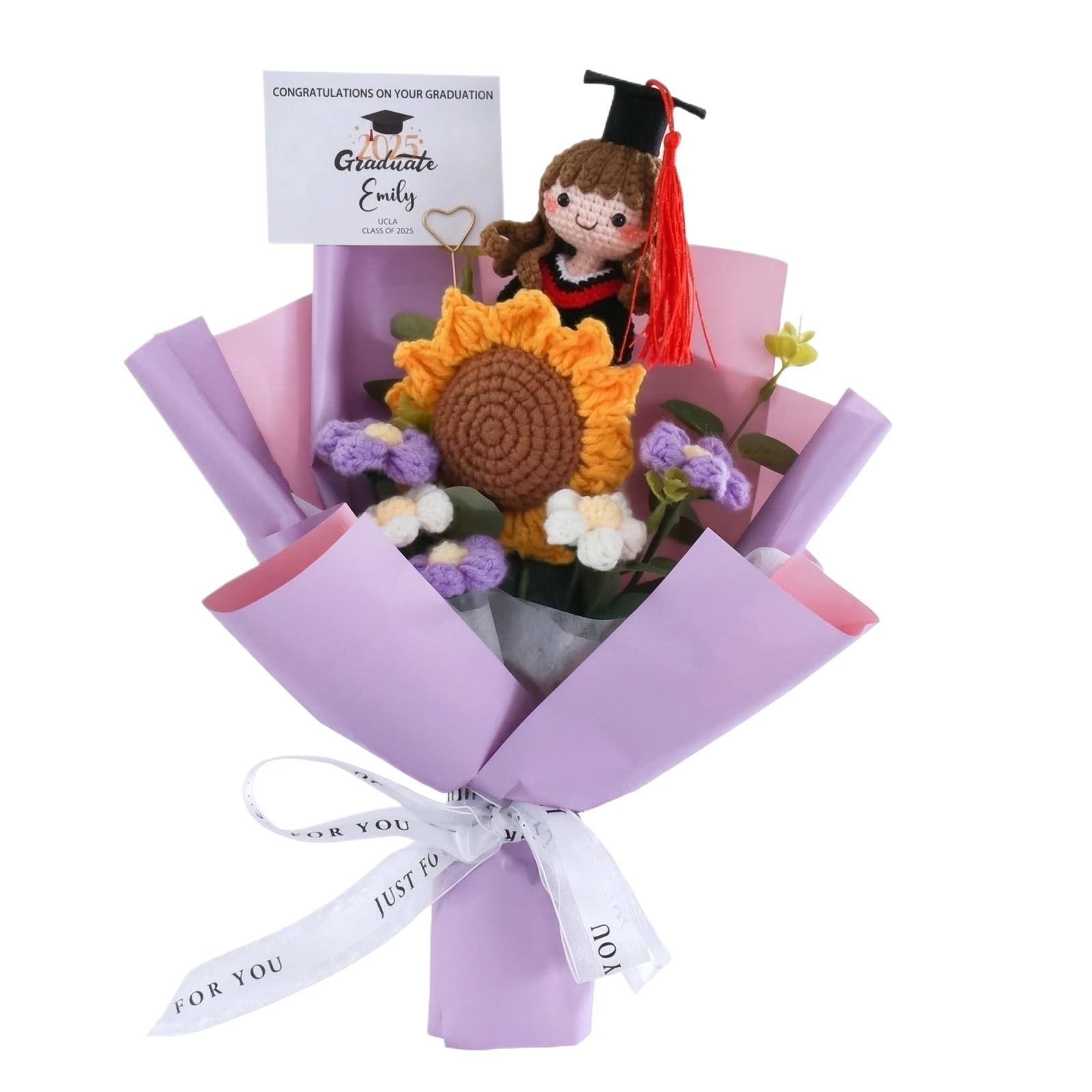 Knitted Yarn Flower Sunflower Puff Bouquet, Gift For Adult , Graduation , For Classmates And Friends One Size фиолетовый