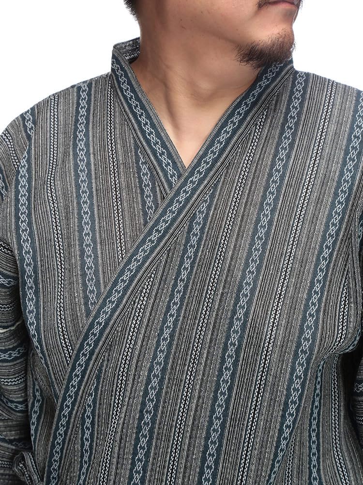 CLUB Sakazen Plus Size Shijira Weave Top and Bottom Jinbei Black X1 To B&T (B&T Club) Men's Yarn-Dyed Set, Loungewear, / (equivalent 3L-4L)