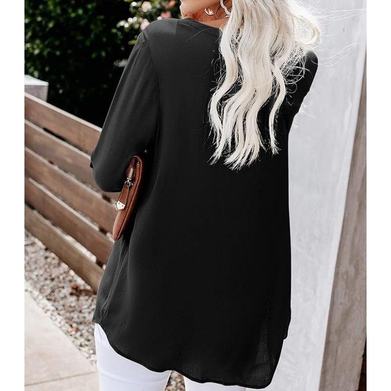 Women's Fashion Solid Color Long Sleeve Blouse Loose Shirt