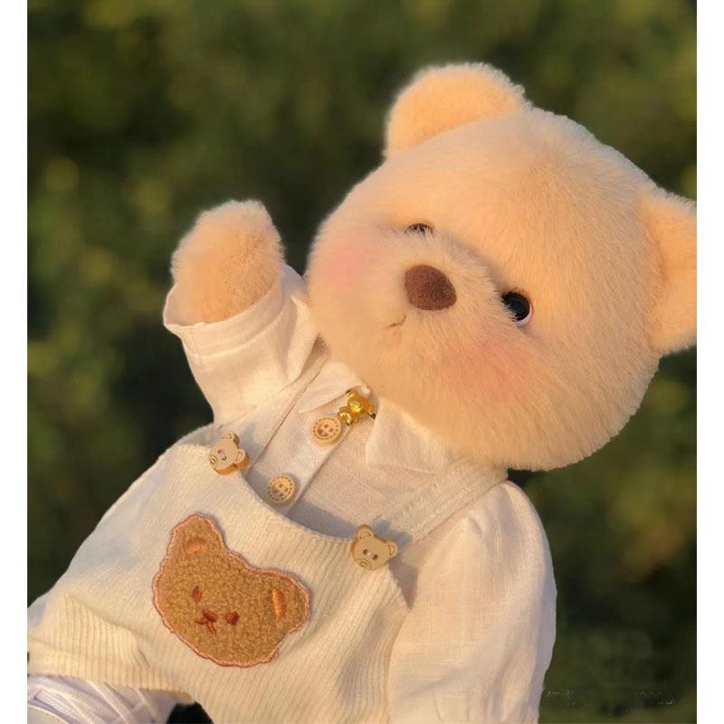 Medium Bear Outfit - Blue Pink Striped Carrot Overalls Set