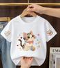 2026 Summer Children's Short-Sleeved Cute Cartoon Cat Print Baby Soft Cotton Multi-Purpose Loose-Fitting Breathable T-Shirt