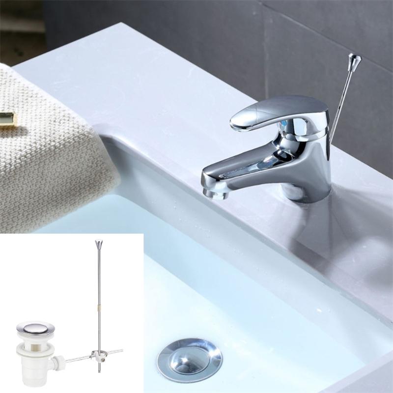 Chrome Finish Basin Waste Plug Elegant Chrome Finish Sink Drain With Overflow and Pull Rod for Commerical Use