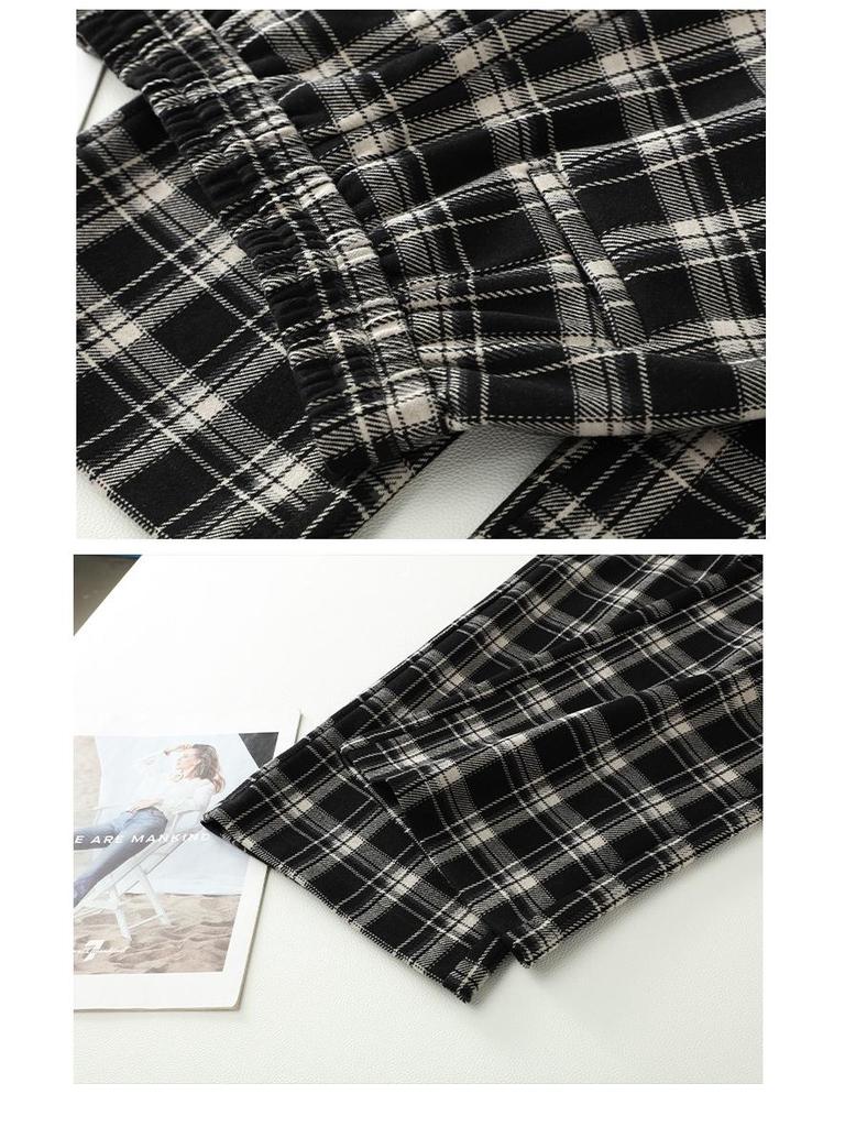 Women's High-Waisted Plaid Wide-Leg Pants - Spring Slimming Casual Drape Style