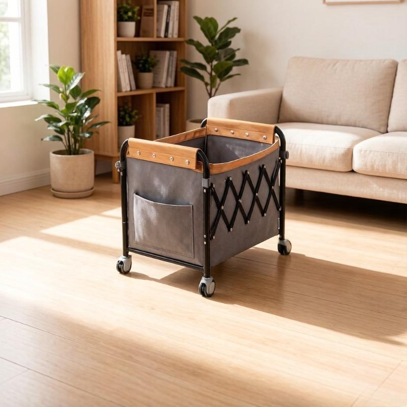 

Foldable Telescopic Storage Trolley, Steel Pipe & Oxford Cloth Storage Basket, Canvas Storage Organizer темно-сірий