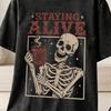 Staying Alive Skeleton Coffee Shirt and Kids Tshirt, Dark Academia Funny Skull T-Shirt and Kids Tshirt, Coffee Lover Gift, Grunge Aesthetic Tee